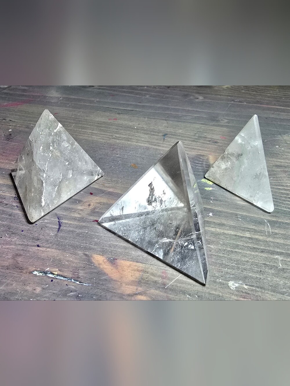 Natural Clear Quartz Crystal Pyramids • 3 Piece Set • Inclusions